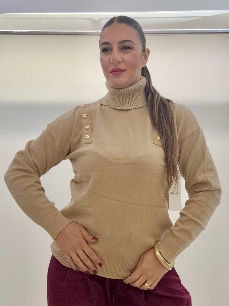 Maglioncino collo alto con dettagli oro